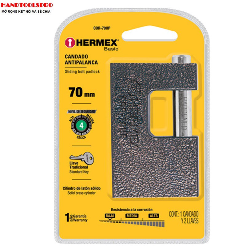 Ổ khoá cầu ngang hợp kim chống cắt 70mm Hermex 23540 (COR-70HP)