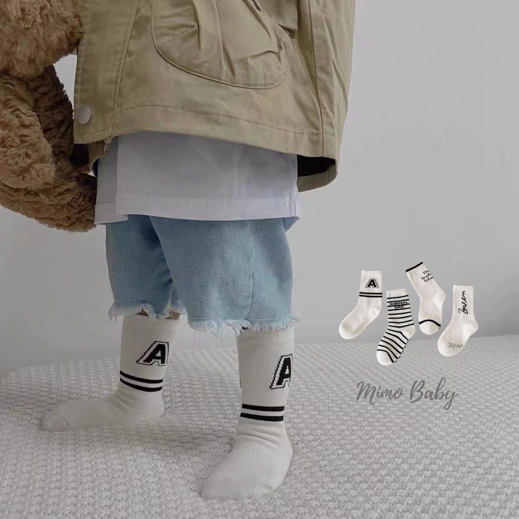 Set 4 đôi tất cao cổ họa tiết phong cách hàn quốc xinh xắn cho bé trai, bé gái T36 Mimo Baby