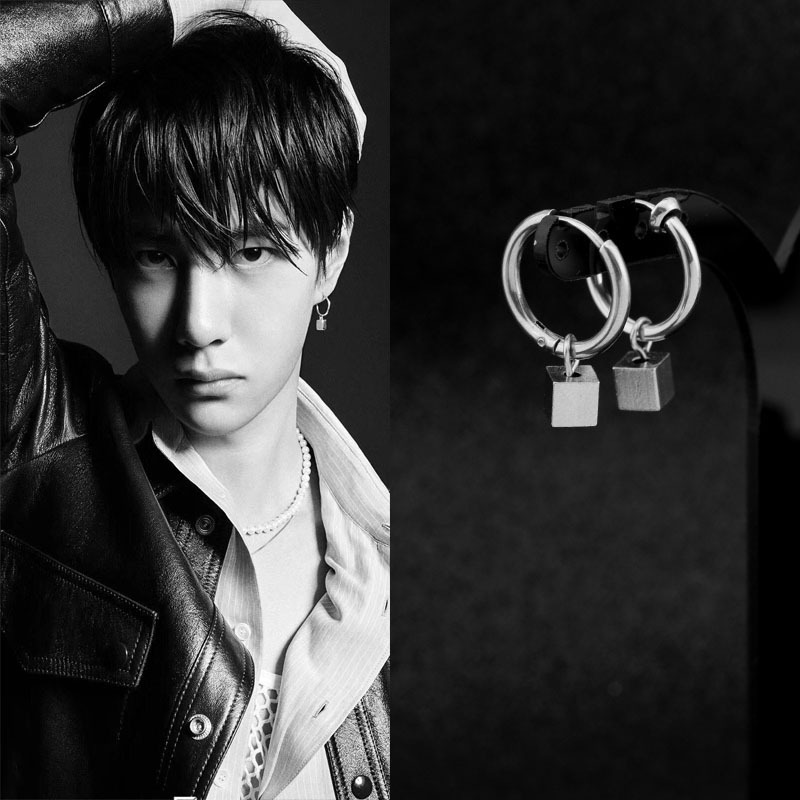 Khuyên tai kẹp mặt vuông bằng thép không gỉ đơn giản thời trang 22632