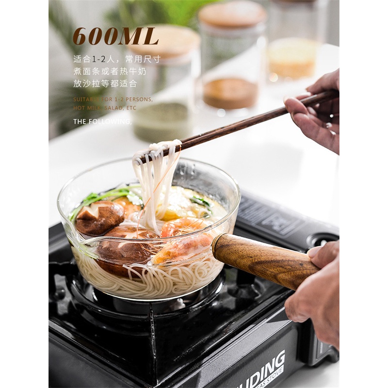 FunLifeCuộc Sống Hàng Tạp Hóa Bảo Tàng Kính Cường Lực Trong Suốt Bằng Gỗ Xử Lý Bát Salad Có Thể Mở Lửa Nồi Nồi Sữa Bát Súp