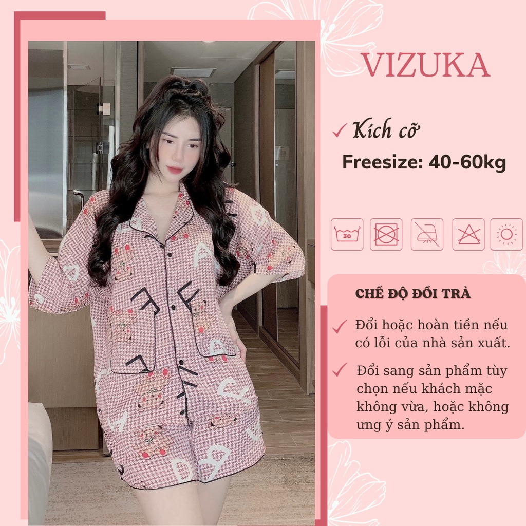 Đồ bộ pijama lụa đùi nữ dễ thương mặc nhà dáng cánh dơi VIZUKA
