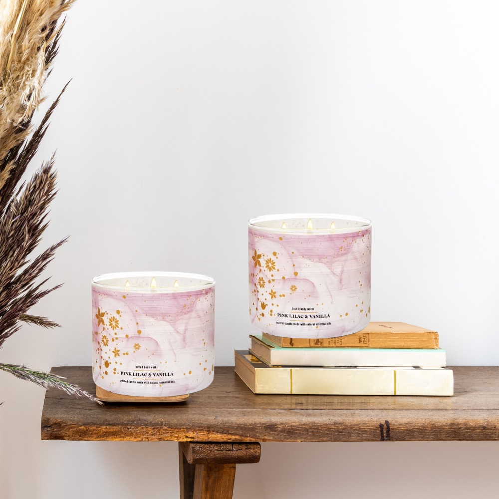 Nến Thơm 3 Bấc Bath And Body Works Pink Lilac & Vanilla Hương Thơm Sang Trọng Ngọt Ngào Tự Nhiên 411g