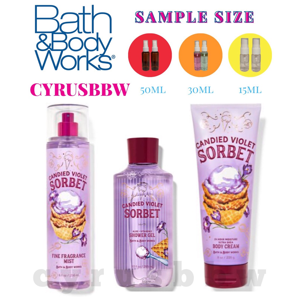 Bộ Sản Phẩm Mist Xịt Toàn Thân, Gel Tắm, Lotion Bath &amp; Body Works Candied Violet Sorbet Từ Mỹ