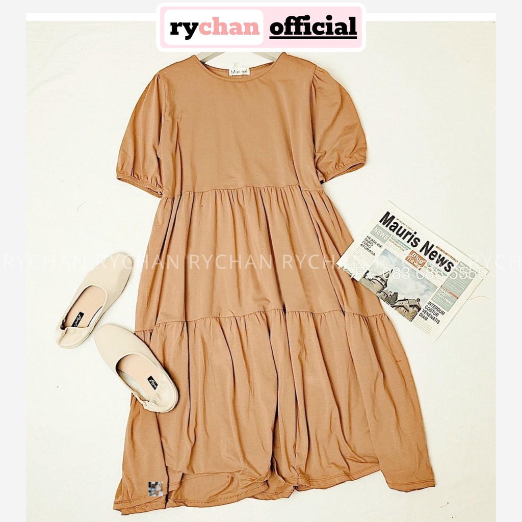 Đầm Babydoll Midi 3 Tầng Tay Phồng 2 Màu  - DX0063