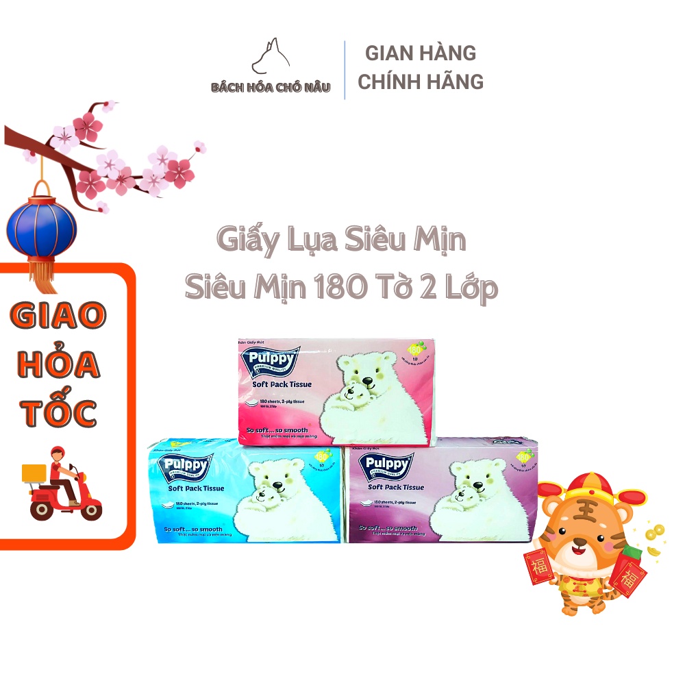 COMBO 3 Gói Giấy Rút Lụa Pulppy Polar Bear 180 Tờ/ Gói Giấy 2 Lớp Tiện Dụng [ Hàng Mới Chính Hãng]