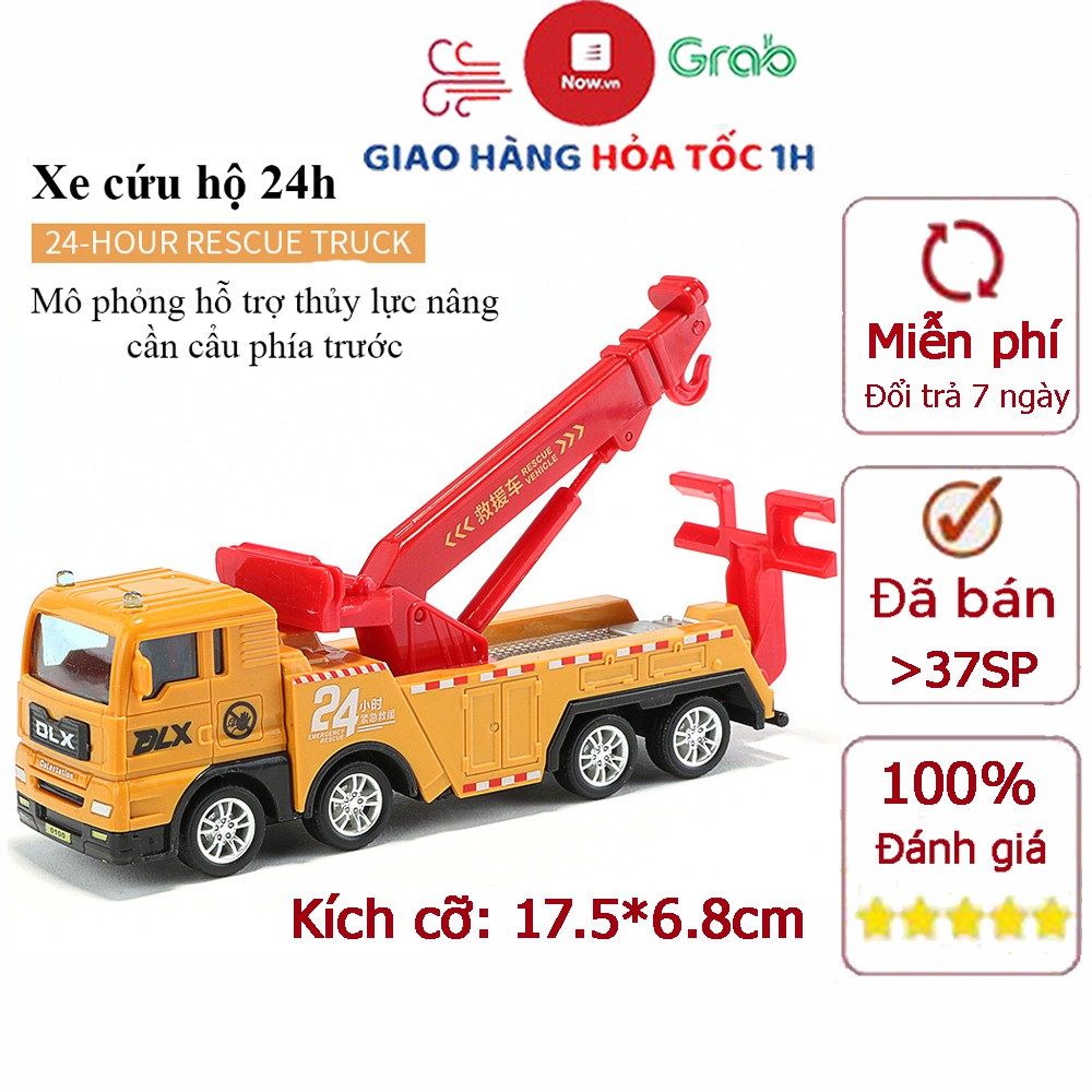 Xe mô hình đồ chơi xe tải cứu hộ 24 giờ  nhựa ABS an toàn, chi tiết sắc sảo, cần thủy lực quay 360 độ