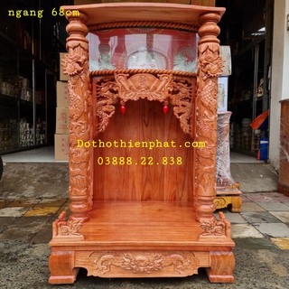 Bàn thờ thần tài ông địa gỗ xoan ngang 68cm quỳ trụ điện tử mẫu mới