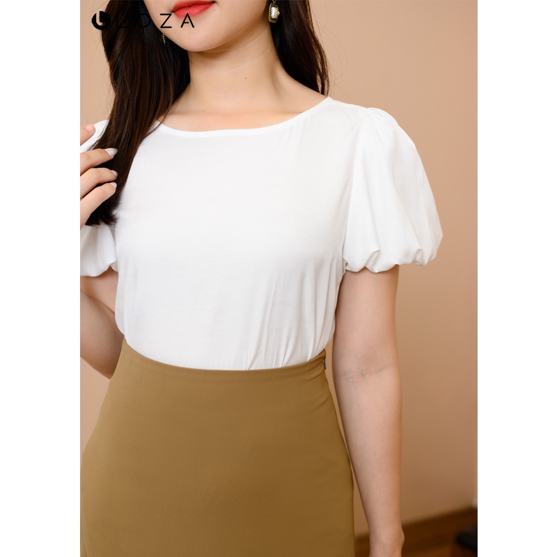 Áo sơ mi nữ LOZA màu trắng dáng suông tay bồng - LS041162