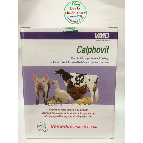 Calphovit hộp 10 gói 100g thức ăn bổ sung vitamin khoáng, lợi khuẩn tiêu hoá cho gia súc, gia cầm