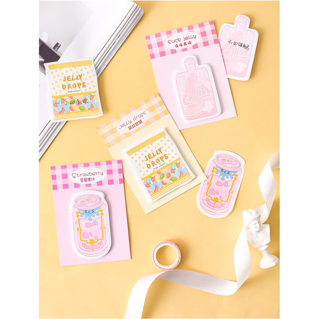 SN11 Giấy ghi chú sticky note mứt dâu cá hộp 6 màu 30 trang