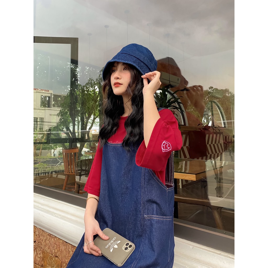 Yếm váy lửng jeans xanh đậm judy