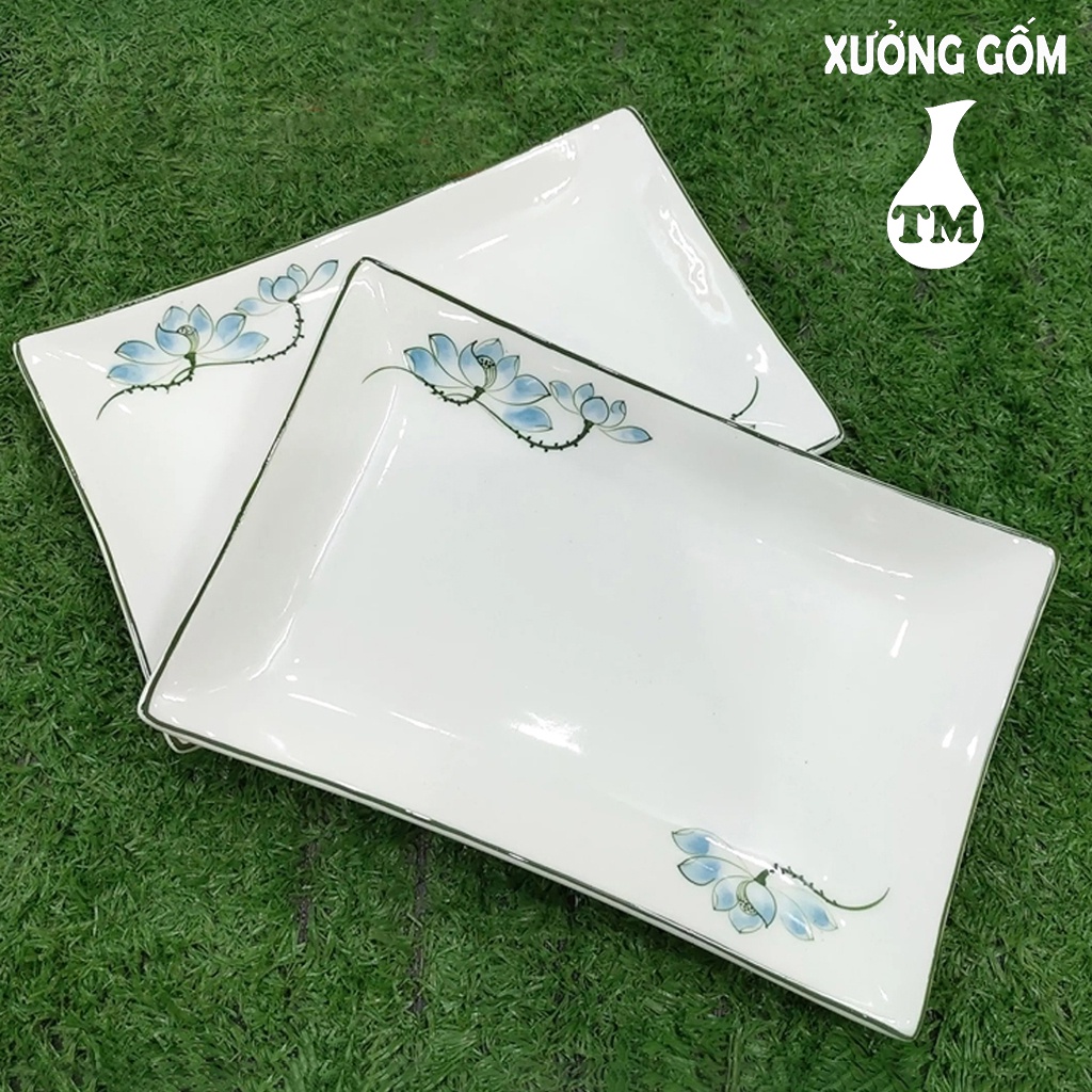 Combo 02 Đĩa Gốm Đựng Thực Phẩm Đĩa Ăn Sứ Hình Chữ Nhật Chất Lượng Cao Cấp Xưởng Gốm TM Bát Tràng