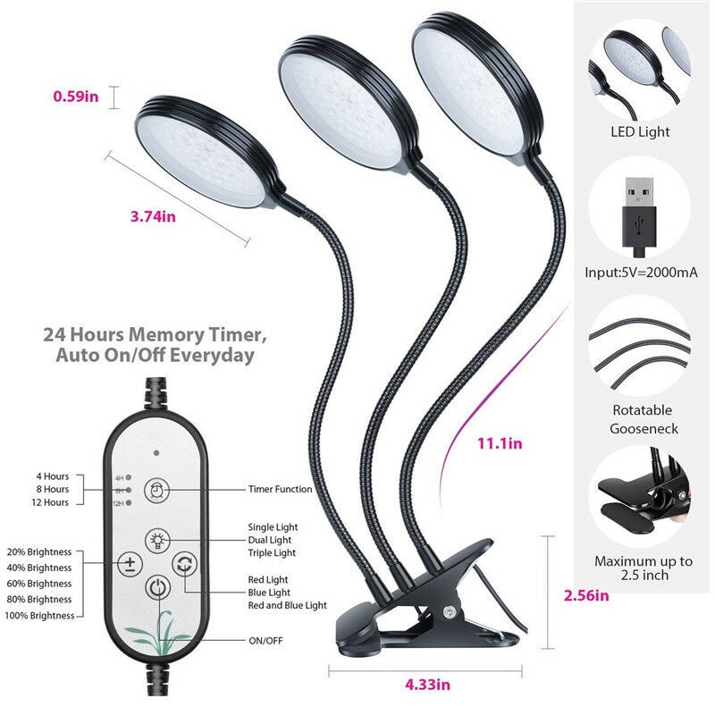 45W 30W 15W USB Timing Dimmable Plant Grow Light Clip Lamp Hydroponic Led plant lamp USB Phyto Lamp LED Full Spectrum Light Plant Growing Lamp