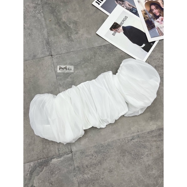 Áo tơ trễ vai crotop tay bồng