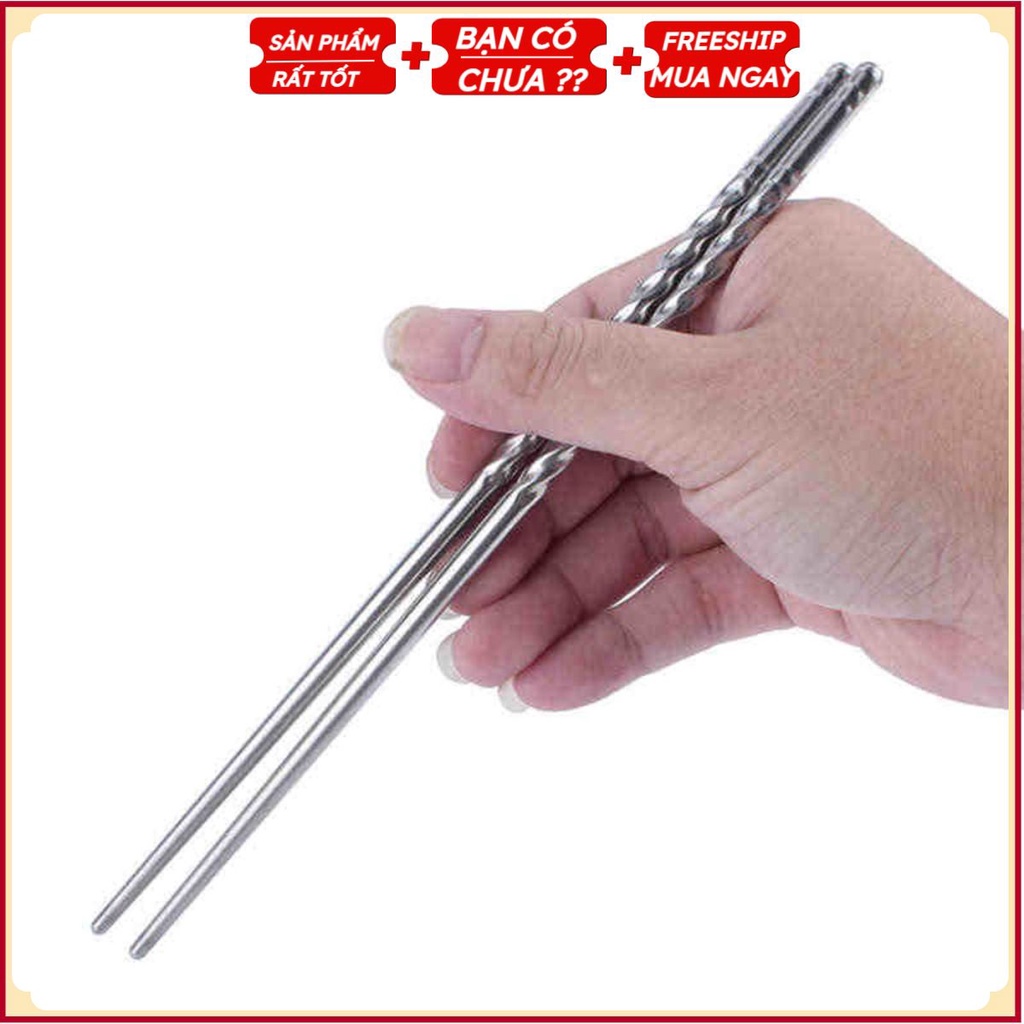 Đôi Đũa Kim Loại Không Gỉ Gia Đình Siêu Bền, Có Vân Chống Trượt (Chọn Số Lượng)