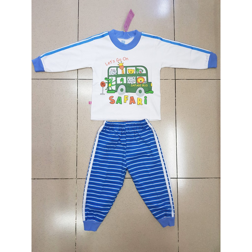 Bộ thun cotton bé trai tay dài in Safari thú cưng