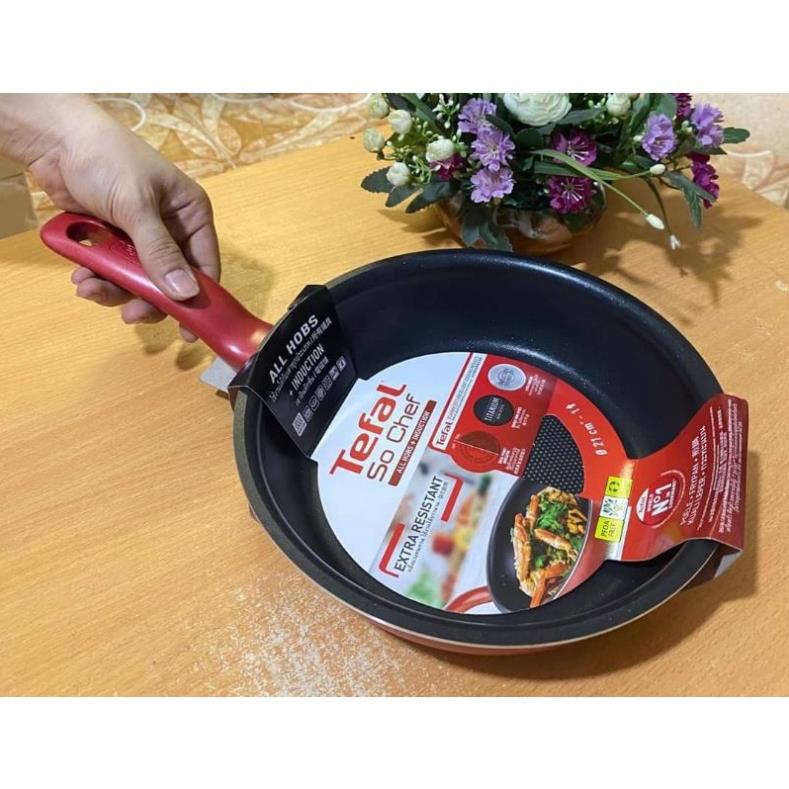 Chảo chiên, chảo chống dính Tefal So Chef 21cm cạn lòng màu đỏ đun bếp ga, bếp từ, bếp hồng ngoại- Chính hãng