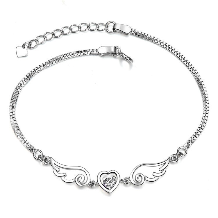 Lắc tay nữ bằng inox hình đôi cánh thiên thần trái tim T35