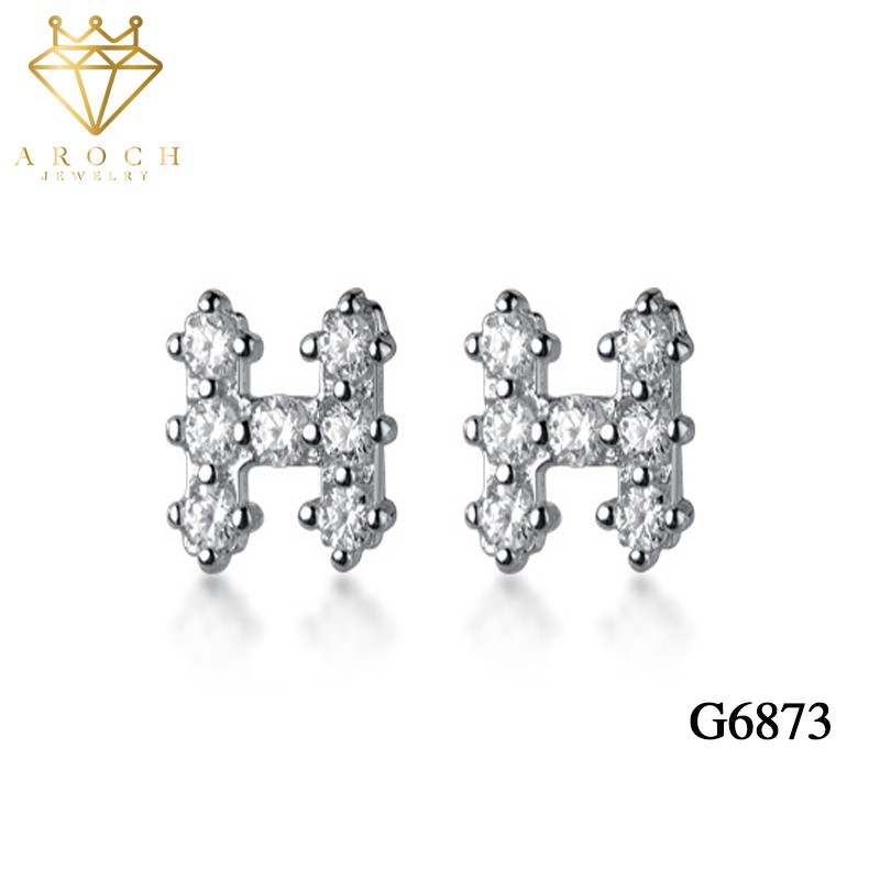 Khuyên tai bạc Ý s925 chữ H đơn giản G6873 - AROCH Jewelry