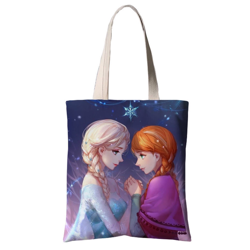 ♛Túi Đeo Vai Vải Canvas In Hoạt Hình Công Chúa Băng Giá Aisha Anna Merchandise Dành Cho Học Sinh