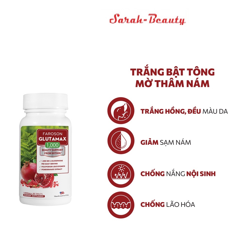 [CHÍNH HÃNG] Viên uống glutathione trắng da mờ nám chống nắng Glutamax 1000 hộp 30 viên