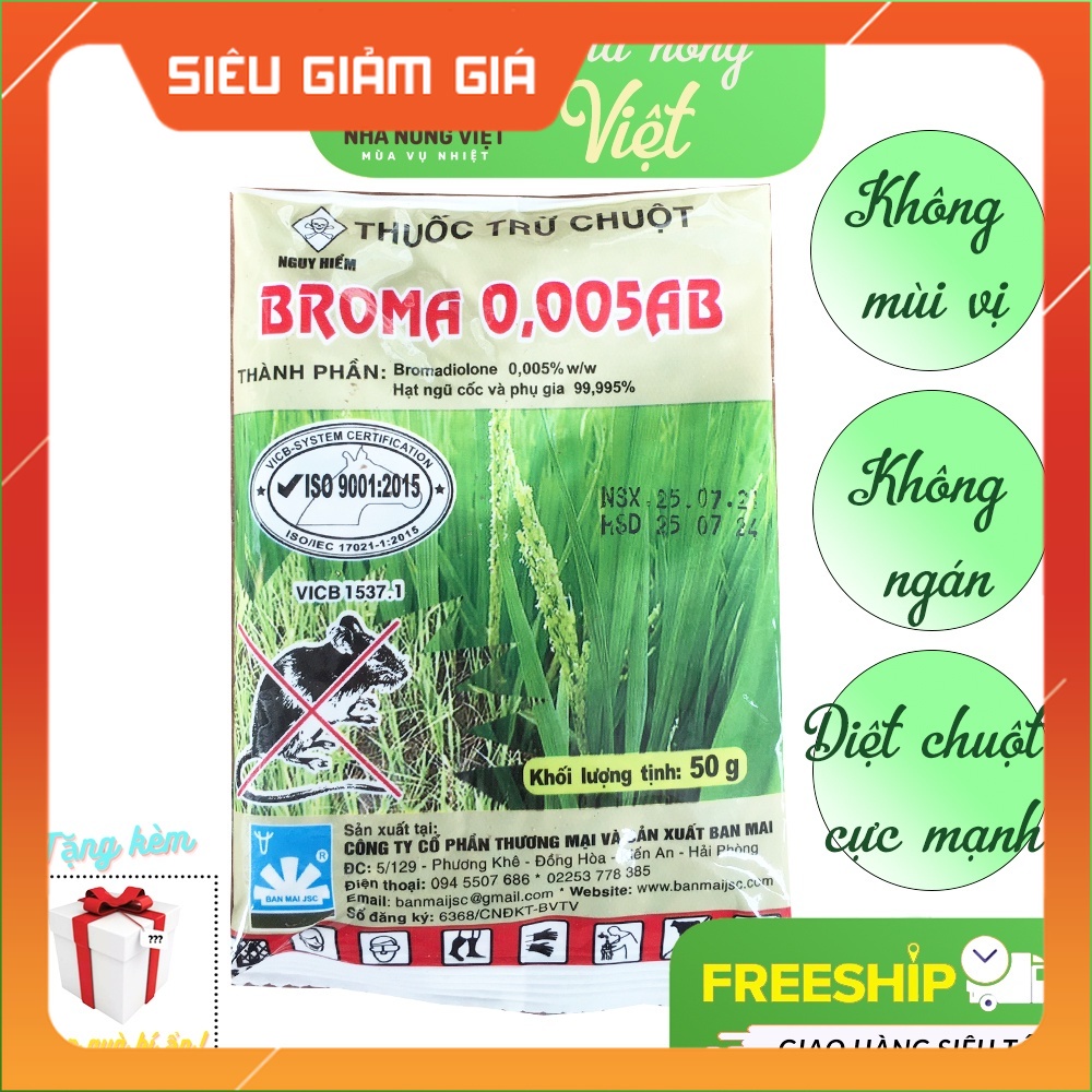 Thuốc Diệt Chuột Broma- 50g, Thuốc Diệt Chuột Cực Mạnh, Sinh Học , Không Mùi , Không Ngán Bả-Nhà Nông Việt - CAFANI SHOP