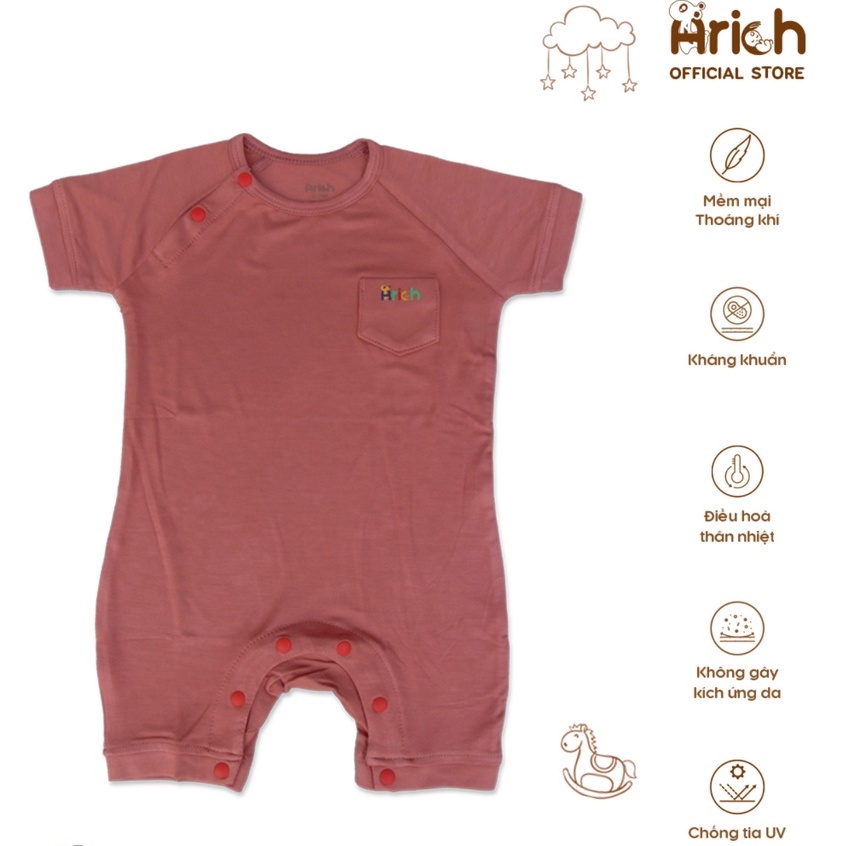 Bộ body cộc tay Arich vải sợi tre (lẻ size 0-3m và 6-9m)