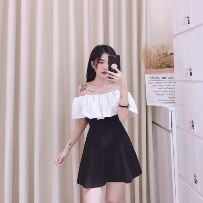 Đầm Trễ Vai Bèo Bèo Vai, Váy Cổ Vuông Bèo Vai 2 Tầng, Đầm Dự Tiệc | BigBuy360 - bigbuy360.vn