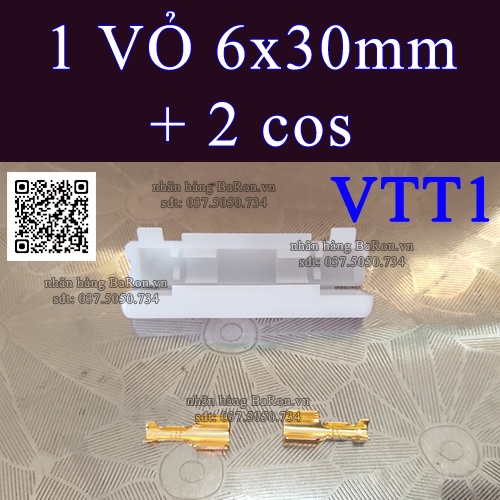 Vỏ cầu chì thủy tinh tự bấm dây theo chiều dài và lõi dây 6x30mm
