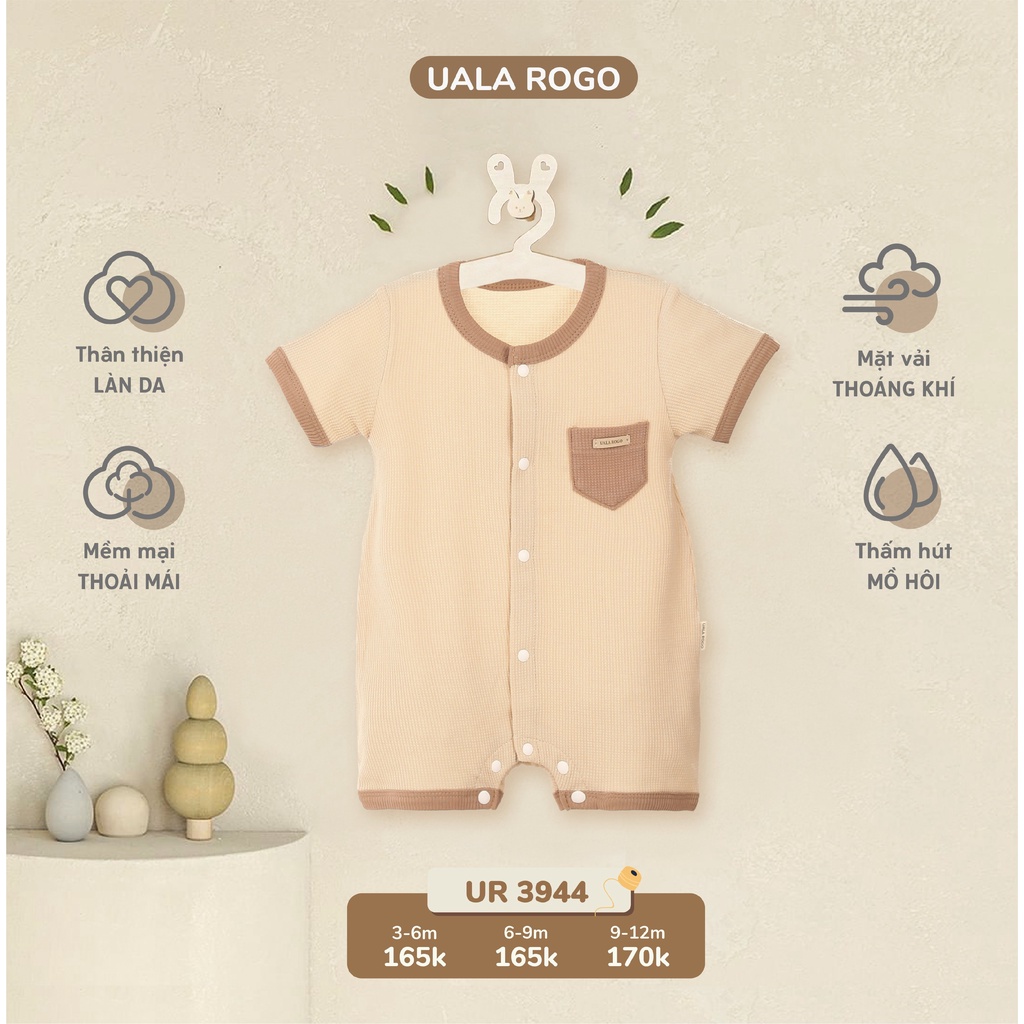 Bodysuit cho bé bộ áo liền quần Ualarogo 3-12 tháng cúc giữa dễ thay bỉm vải cotton thoáng mát hè