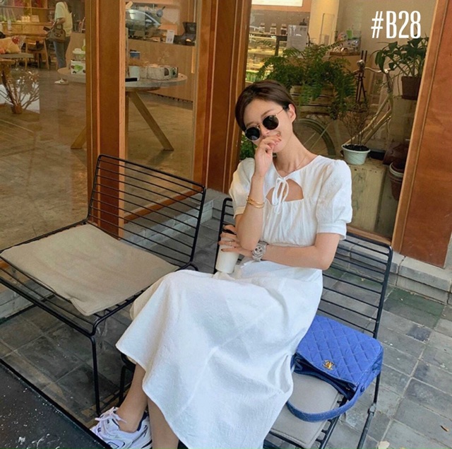 Đầm maxi form xoè khoét cổ tay phồng may 2 lớp