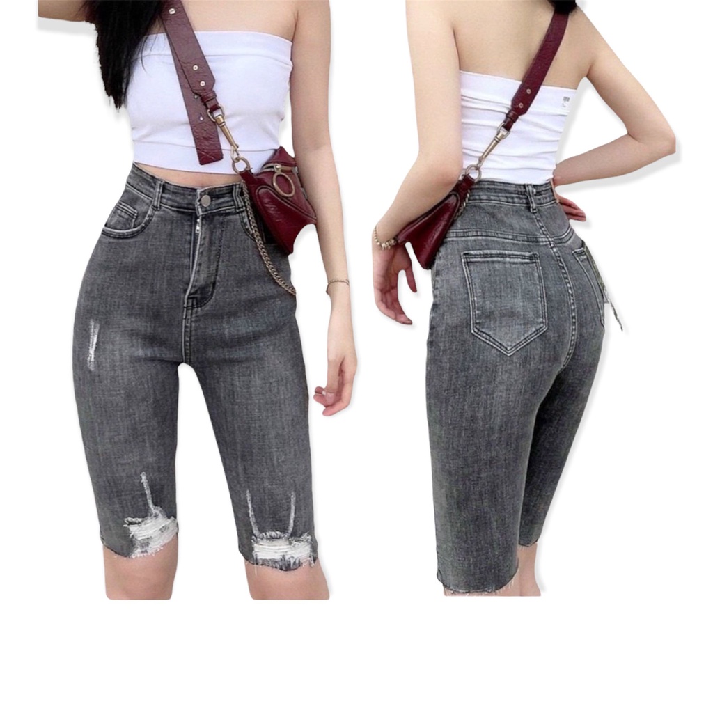 [60kg~90kg] Quần jean ngố / lửng màu xám lông chuột BIGSIZE lưng cao 2 nút, co dãn mạnh rẻ đẹp 4287