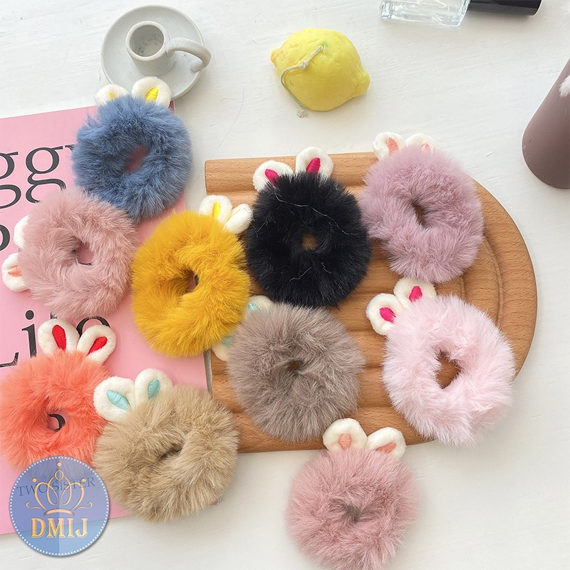 Cột tóc vải nhung scrunchies nhiều màu dây buộc tóc scrunchies hình thỏ