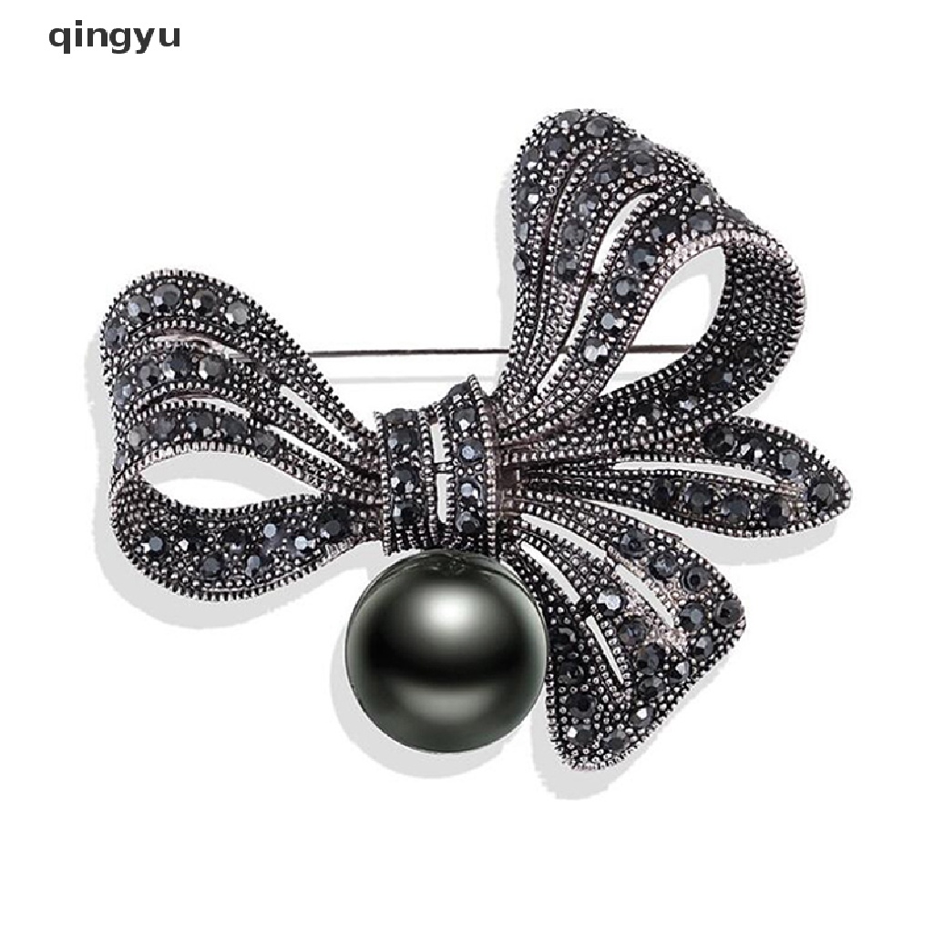 Trâm Cài Áo Hình Nơ Đính Ngọc Trai Đen Phong Cách Retro