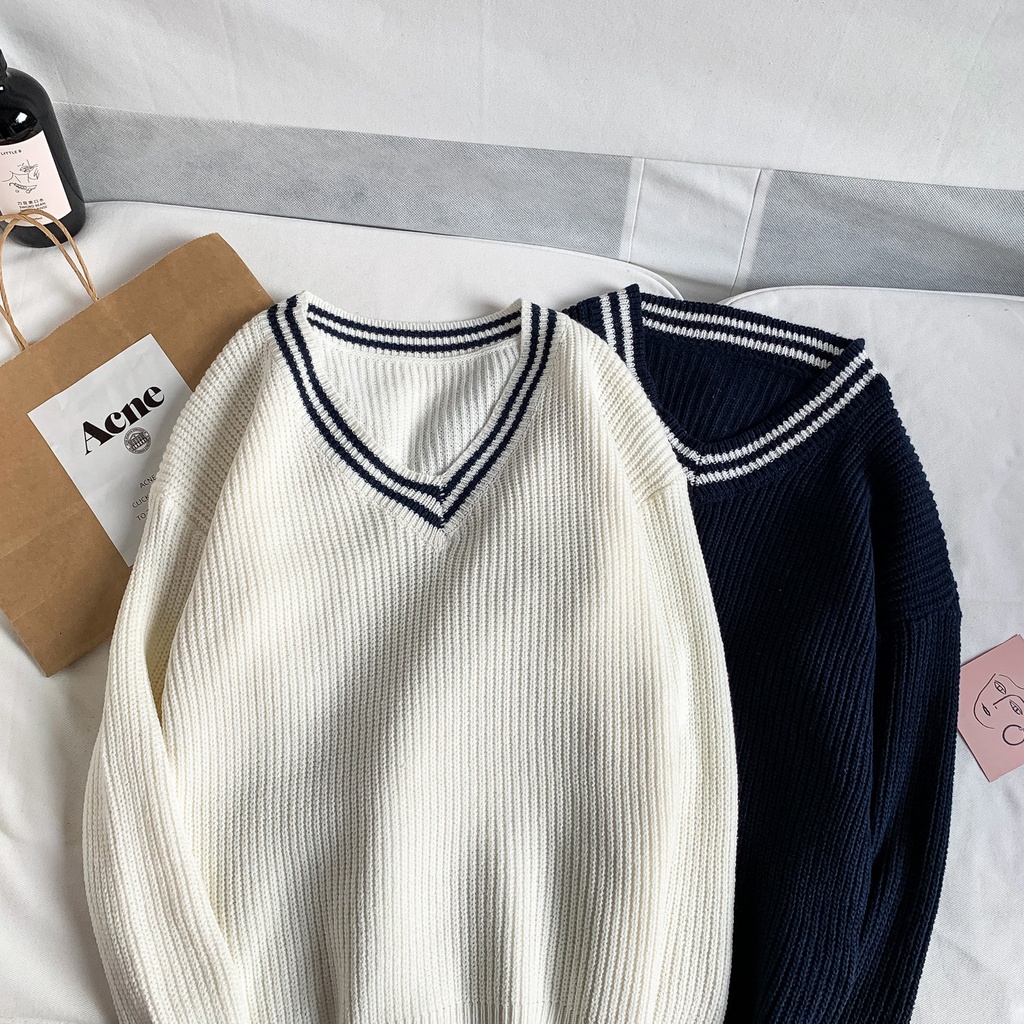 Áo sweater Cổ Chữ V Dáng Rộng Phong Cách Hàn Quốc Thời Trang Thu Đông Cho Nam