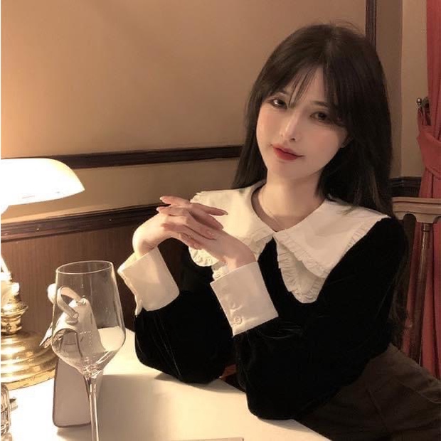 Áo sơ mi nhung cổ bèo,Áo sơ mi tiểu thư hàn quốc, RHSTORE | BigBuy360 - bigbuy360.vn