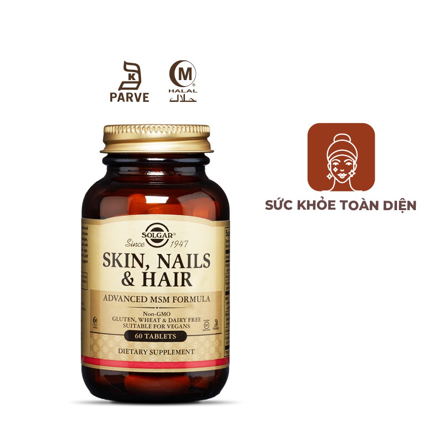 [Mã INCU300 giảm 10% đơn 499K] Viên Uống Solgar Skin, Nails And Hairs Giúp Da Chắc Khỏe, Tóc Giảm Gãy Rụng [Lọ 60 Viên]