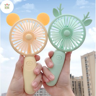 Quạt cầm tay mini 5 cánh hình thú dễ thương-pin sạc-có đế để bàn-đèn led - dala store case