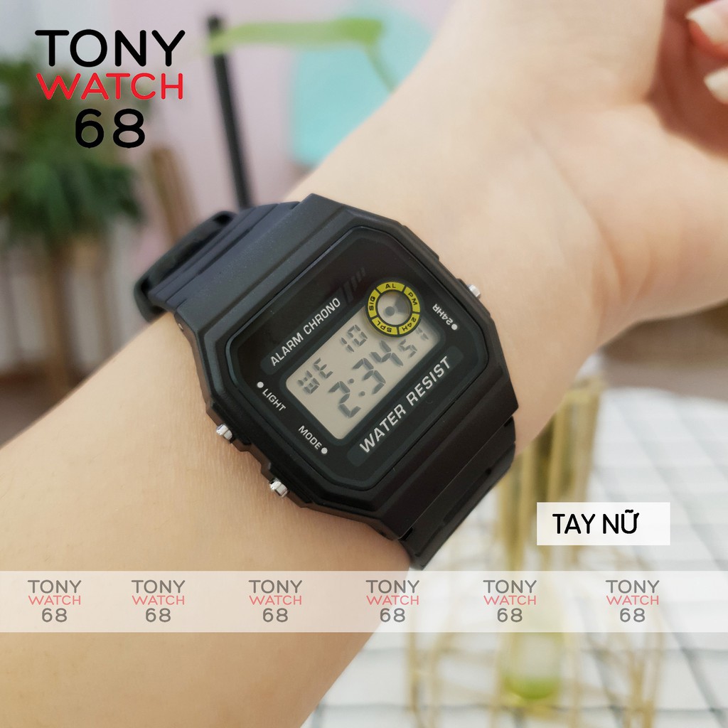 Đồng hồ điện tử nam nữ SK huyền thoại F-94WA-9DG dây cao su đen chống nước chính hãng Tony Watch 68