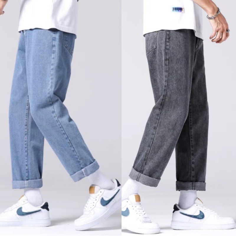 Quần nam jean xám đen ống suông rộng, quần baggy nam dáng đứng chất vải bò cao cấp HELLOYOU hottrend 2022