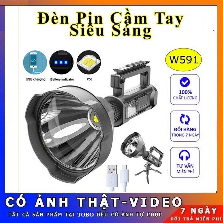 Đèn pin siêu sáng⚡️𝐅𝐑𝐄𝐄 𝐒𝐇𝐈𝐏⚡️ Đèn pin cầm tay công suất lớn W591 chiếu xa 500m | Pin khỏe 8000mAh | BH 1 năm |1 đổi 1 !