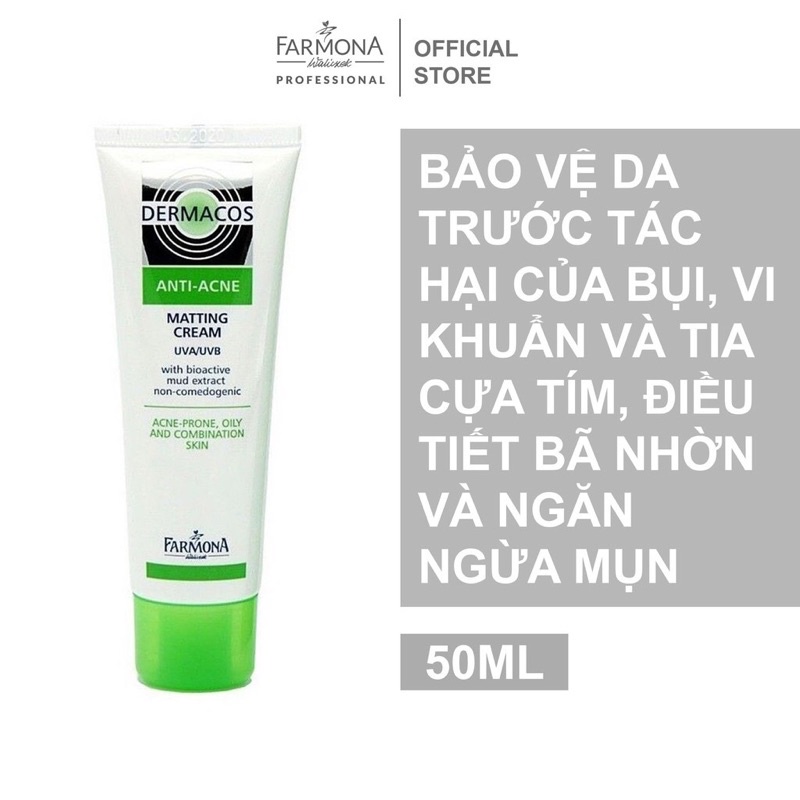 Kem ngừa mụn, giảm thâm, giảm bóng nhờn Farmona Dermacos Anti Acne Matting Cream 50ml - BEAUTYBYCO.VN
