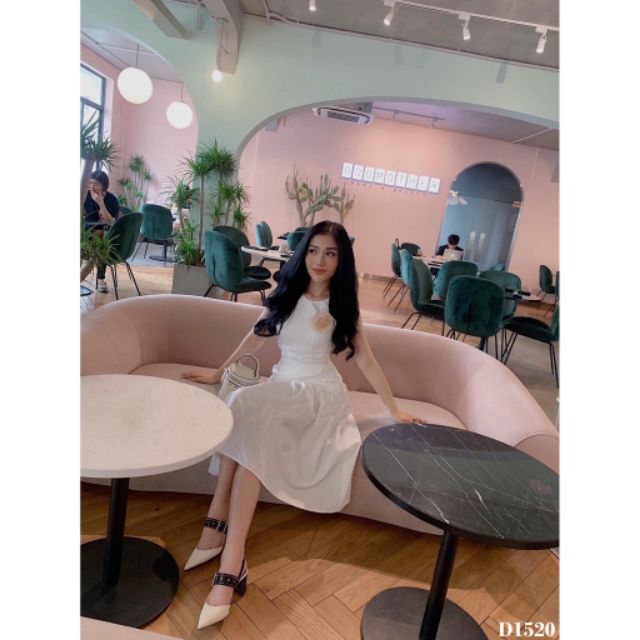 Đầm maxi nhún 3 màu kèm hoa