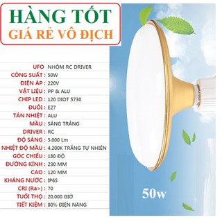 Bóng đèn LED 24w, 36w, 48w, 50w, 60w đui E27, sáng trắng, dạng trụ, 4U hoặc UFO vỏ nhôm vàng