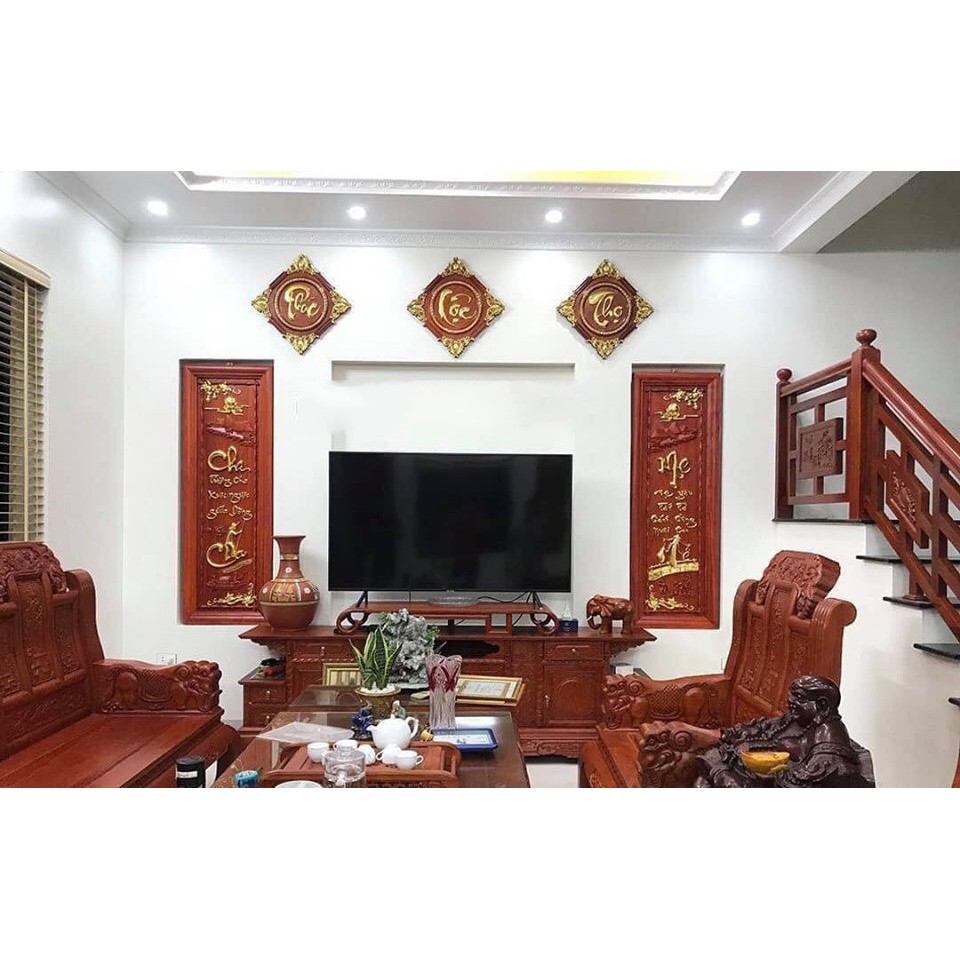 Tranh Gỗ Phong Thủy Phúc Lộc Thọ Tranh Cha Mẹ