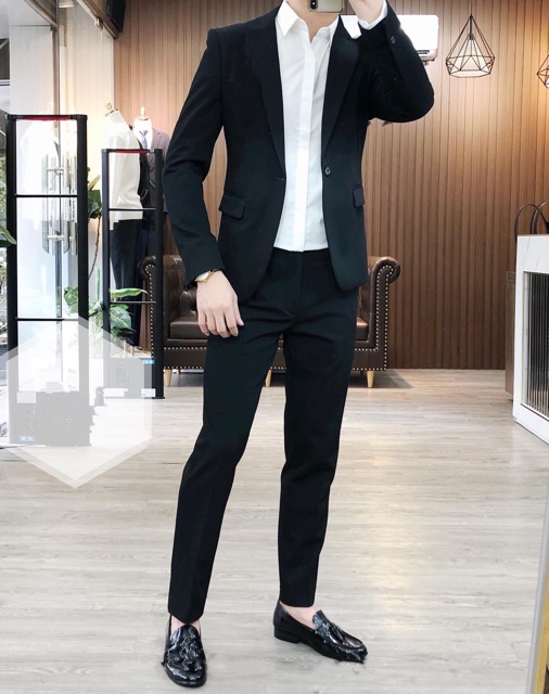 Xả kho bộ vét màu đen gồm Áo vest + quần + sơ mi, bộ suit nam, vest chú rể, bộ vest hàn quốc, vest nam công sở, vest nam