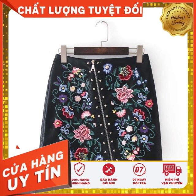 [Tặng Mã 70K – Hàng Chính Hãng] Chân váy da thêu zara