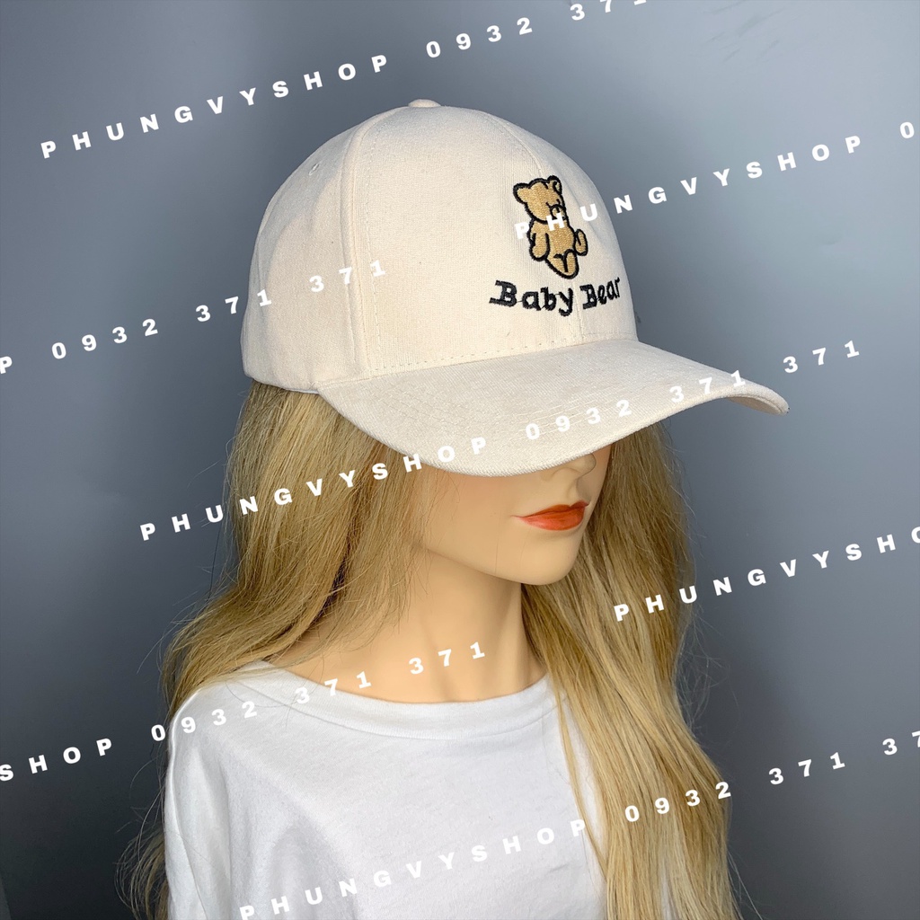 Mũ LƯỠI TRAI unisex nam nữ - NHUNG THÊU GẤU BABY BEAR - nón kết basic đơn giản