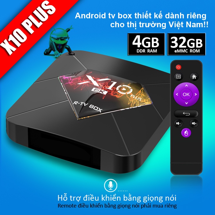 Tv box ram 4G Bộ nhớ 32G xem phim 6K tivi box hỗ trợ tìm kiếm bằng giọng nói bảo hành 12 tháng X10 PLUS android box