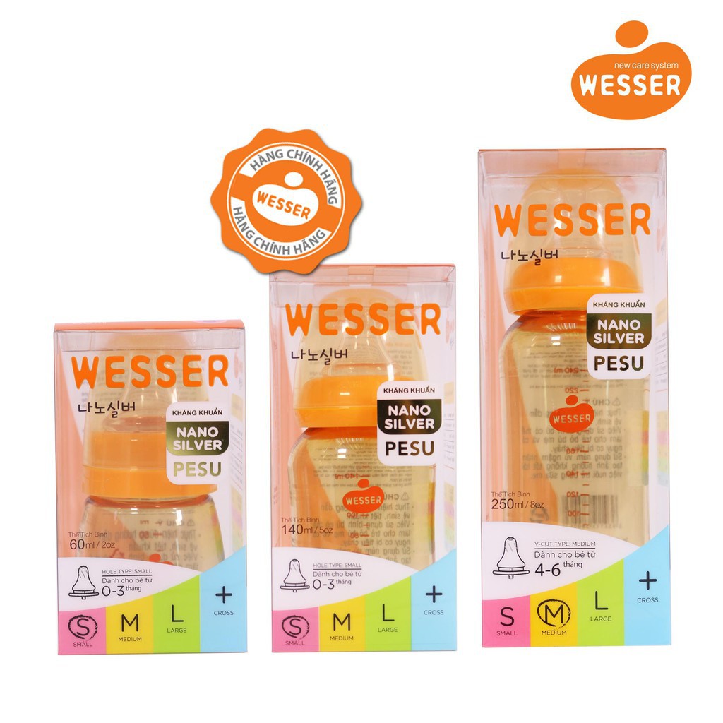 BÌNH SỮA CỔ HẸP WESSER PESU (60ml; 140ml; 250ml)